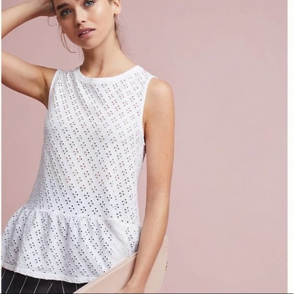 Anthropologie Tops - Anthro Three Dots White Peplum Sleeveless Top